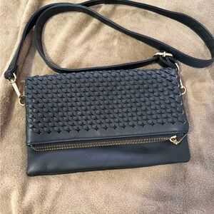 Elegant Black Woven Leather Crossbody Bag